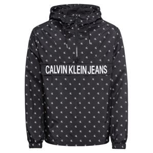 Calvin Klein Jeans Přechodná bunda 'MONOGRAM AOP NYLON POPOVER'  černá / bílá