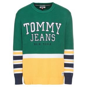 Tommy Jeans Svetr  žlutá / tmavě zelená / bílá