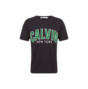 Calvin Klein Jeans Tričko 'CALVIN CURVED VARSITY REG SS'  tmavě zelená / černá / bílá