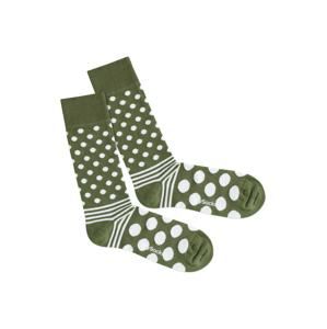 DillySocks Ponožky 'Dot Stripe Nature'  zelená / bílá