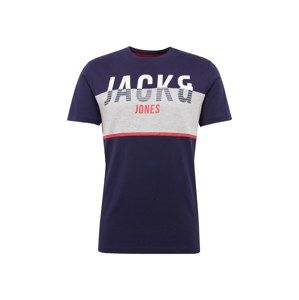 JACK & JONES Tričko  marine modrá / šedý melír / červená