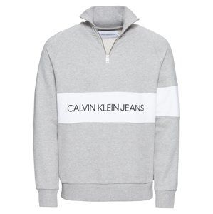 Calvin Klein Jeans Mikina 'INSTITUTIONAL LOGO HALF ZIP'  šedá / bílá