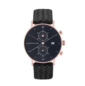 Kapten & Son Analogové hodinky 'Woven'  černá / růžově zlatá