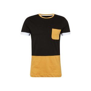 TOM TAILOR DENIM Tričko 'colourblock crew neck T-Shirt 1/2'  citronově žlutá / černá