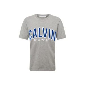 Calvin Klein Jeans Tričko 'CALVIN CURVED VARSITY REG SS'  královská modrá / šedá / bílá