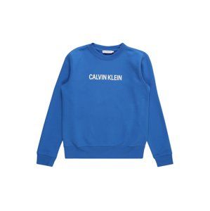 Calvin Klein Jeans Mikina 'LOGO BRUSHED CREW NECK'  modrá / bílá