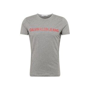 Calvin Klein Jeans Tričko 'INSTITUTIONAL SLIM LOGO TEE'  šedá / červená